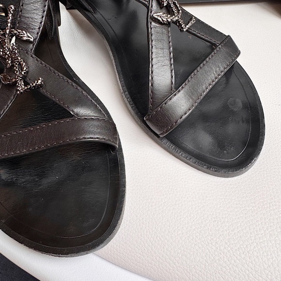Saint Laurent Black Strappy YSL logo flat sandals black silver 37 + box - Picture 10 of 16